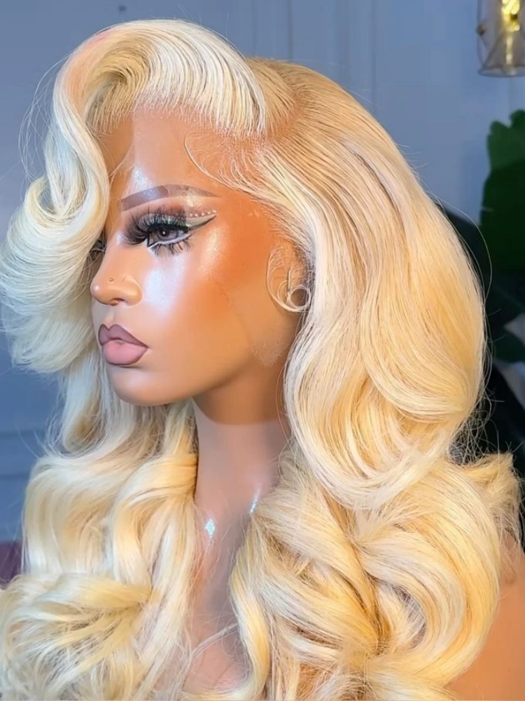 613 Blonde Body Wave Lace Front Wig - Медовый блондин 613 Парик из натуральных