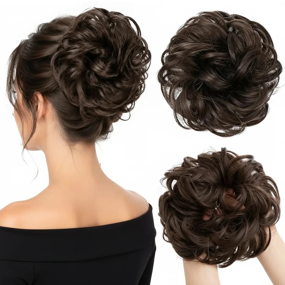 Claw Clip Messy Bun Hair Piece - Элегантный небрежный пучок с волнистыми локонами,