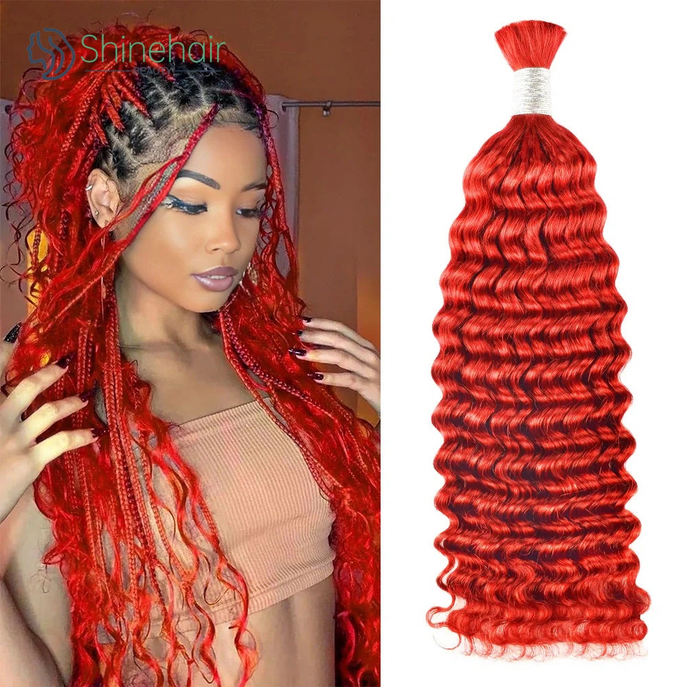 Water Wave Bulk Human Hair For Braiding - Красный цвет, глубокая волна, объемные волосы