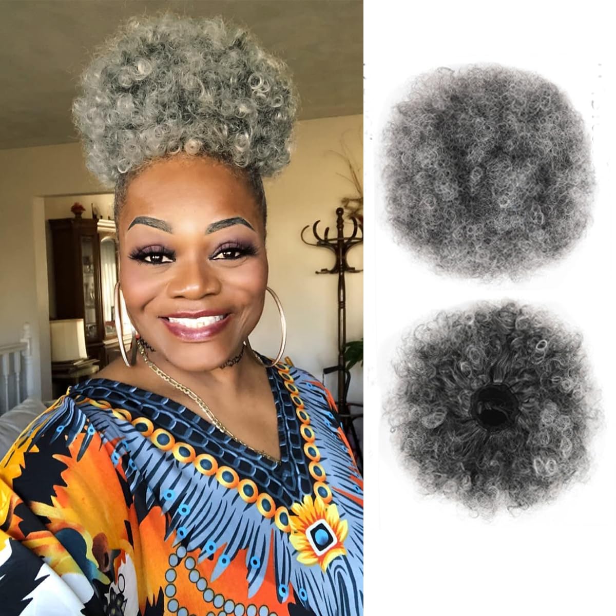 Drawstring Afro Curly Puff Ponytail - Накладной афро-пучок на шнурке, короткие синтетические