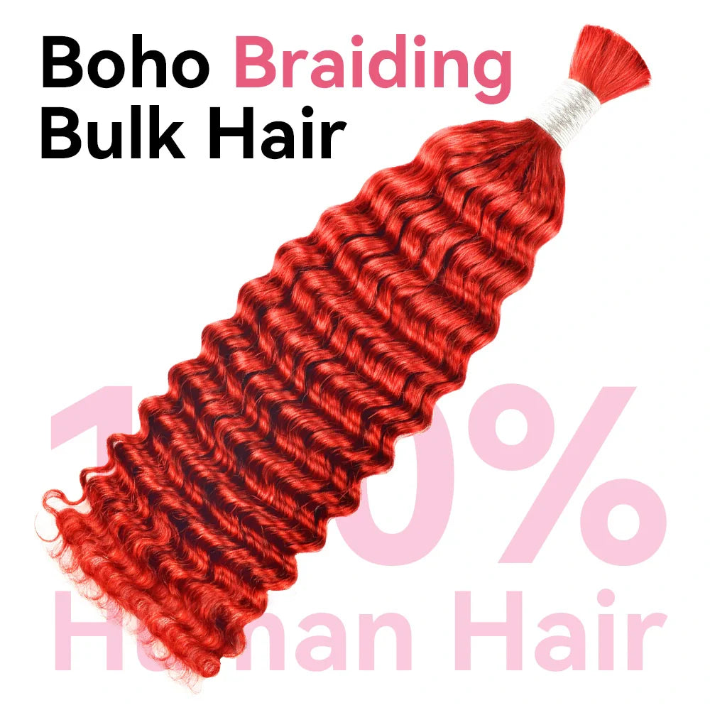 Красный цвет, глубокая волна,  – обзор и цена Water Wave Bulk Human Hair For Braiding
